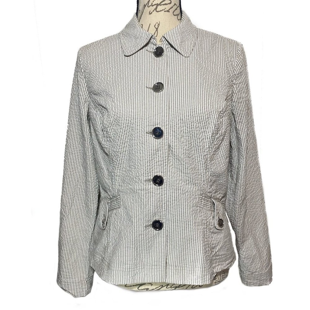 Charter Club 100% Cotton Lightweight pinstripe Blazer/Jacket Size Medium Gray - Picture 1 of 10